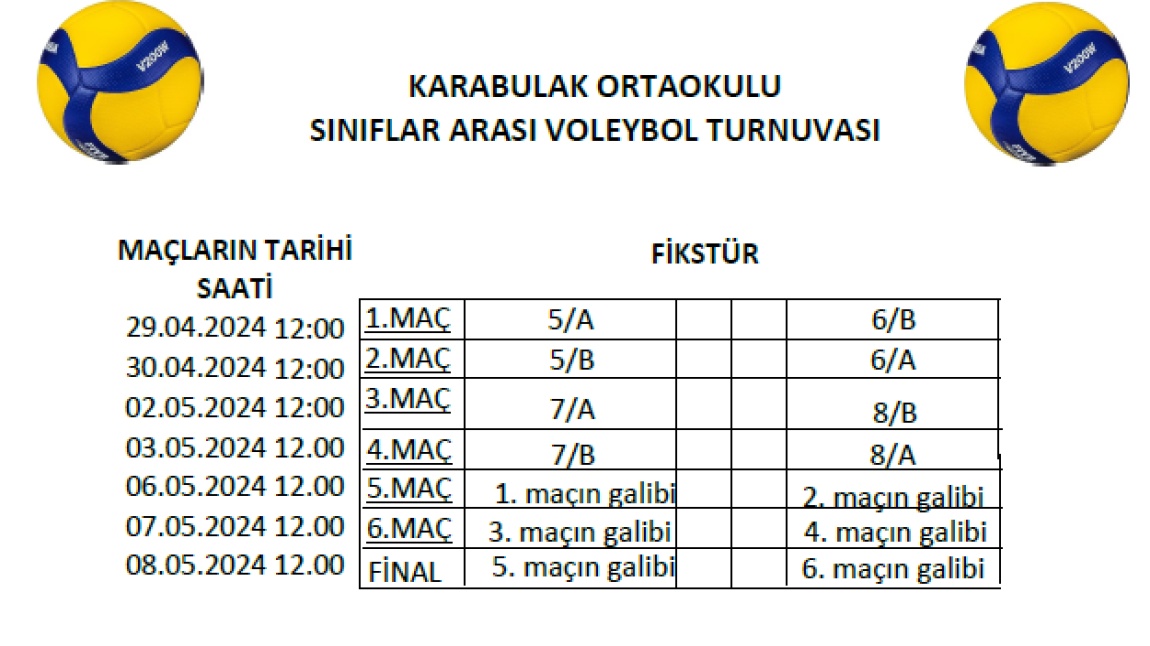 Okulumuzda Sınıflar Arası Voleybol Turnuvası Düzenlendi